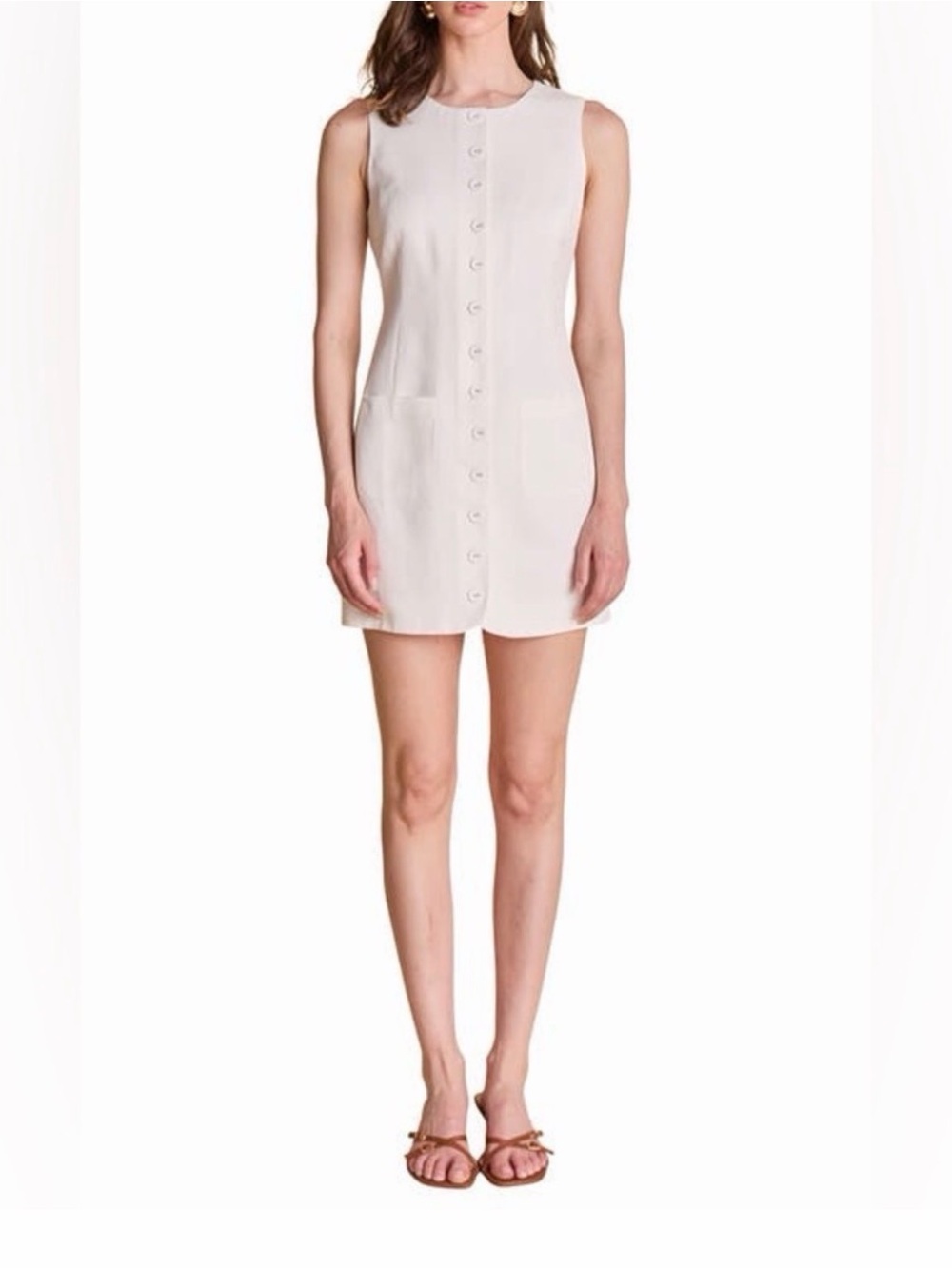 NWT Anthropologie Paper Heart White Button-Down Linen Blend Mini Dress Size L